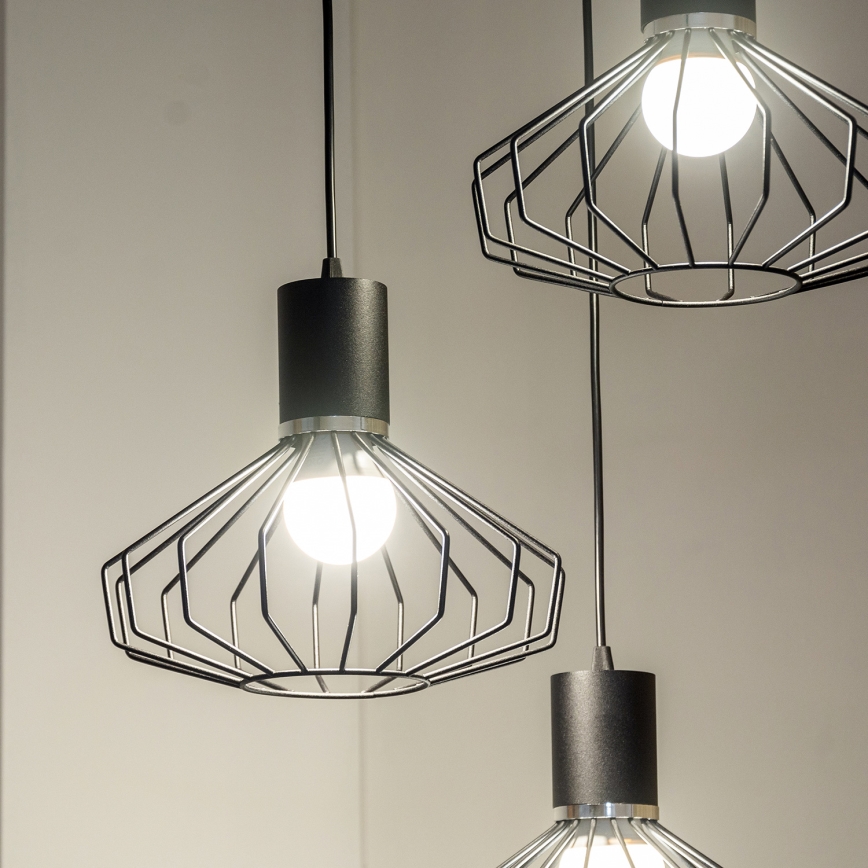 Pendel på wire SOLANO 3xE27/15W/230V sort/poleret krom