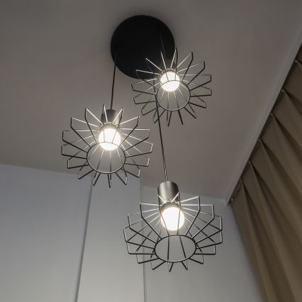 Pendel på wire SOLANO 3xE27/15W/230V sort/poleret krom