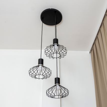 Pendel på wire SOLANO 3xE27/15W/230V sort/poleret krom