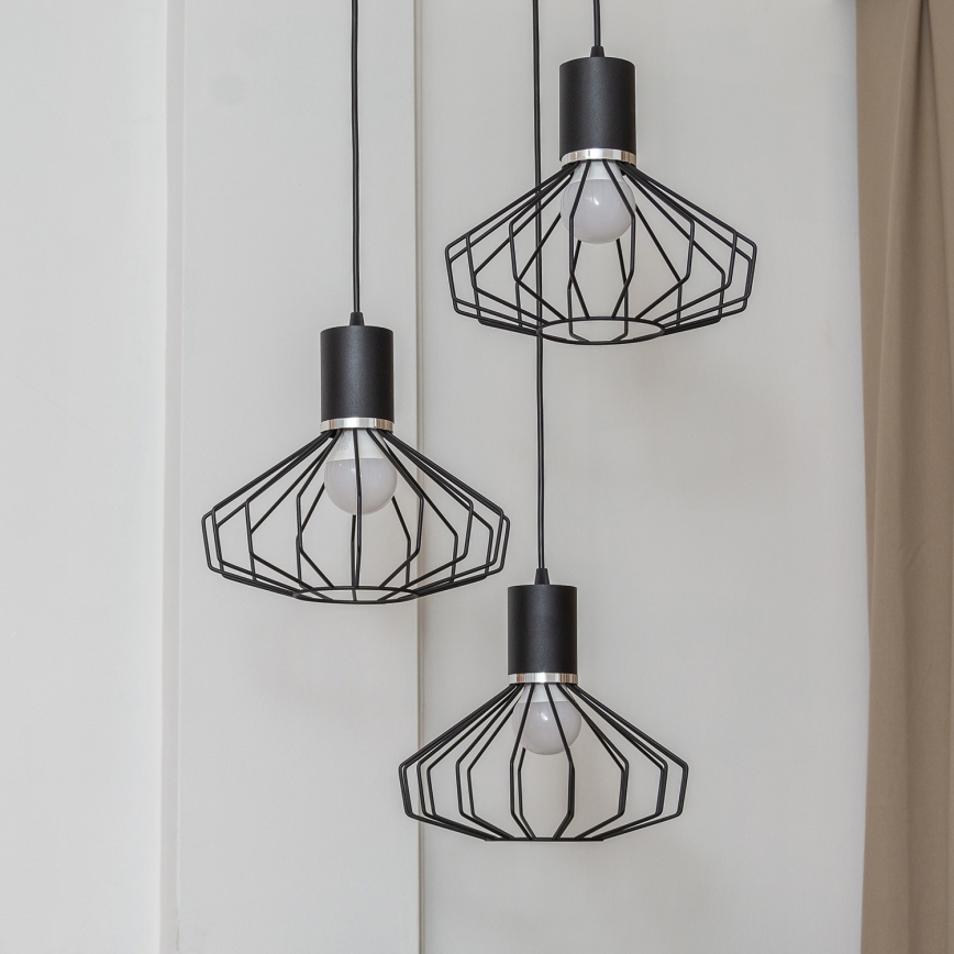 Pendel på wire SOLANO 3xE27/15W/230V sort/poleret krom