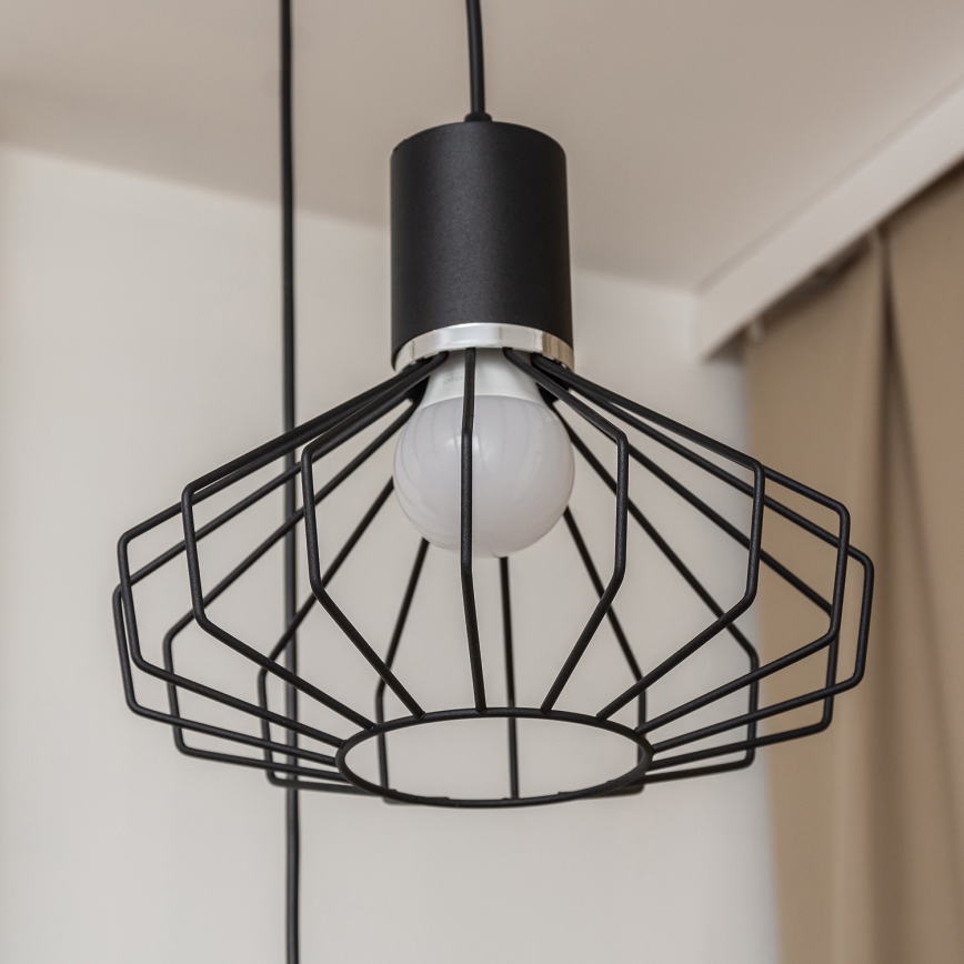 Pendel på wire SOLANO 3xE27/15W/230V sort/poleret krom