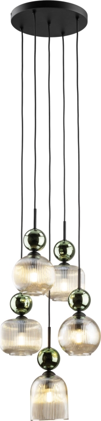 Pendel på wire SOPHIA 5xE14/10W/230V sort/grøn/røget beige