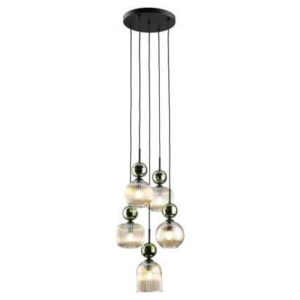 Pendel på wire SOPHIA 5xE14/10W/230V sort/grøn/røget beige