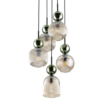 Pendel på wire SOPHIA 5xE14/10W/230V sort/grøn/røget beige