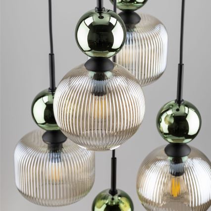 Pendel på wire SOPHIA 5xE14/10W/230V sort/grøn/røget beige