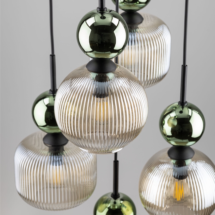 Pendel på wire SOPHIA 5xE14/10W/230V sort/grøn/røget beige