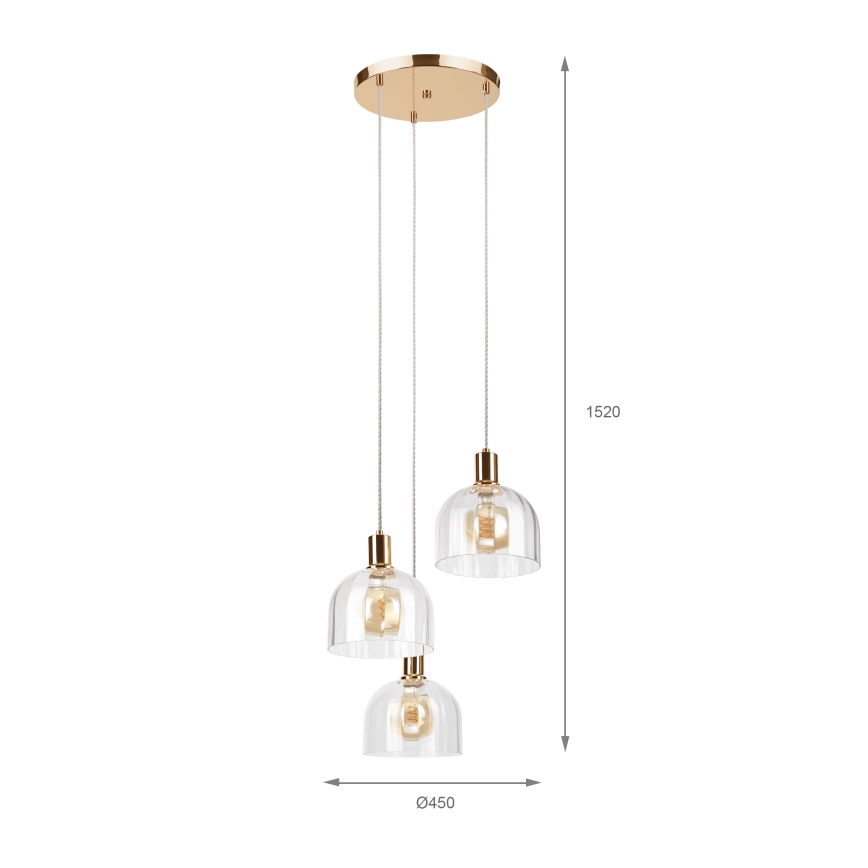 Pendel på wire VIVE 3xE27/15W/230V, guld