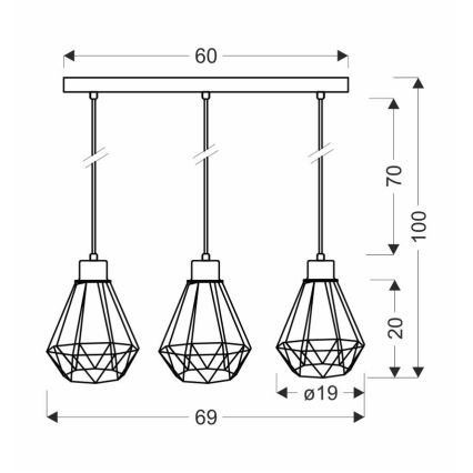 Pendel PRIMO 3xE27/60W/230V sort/guldfarvet