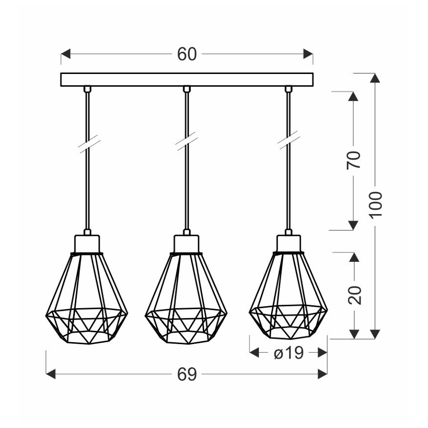 Pendel PRIMO 3xE27/60W/230V sort/guldfarvet