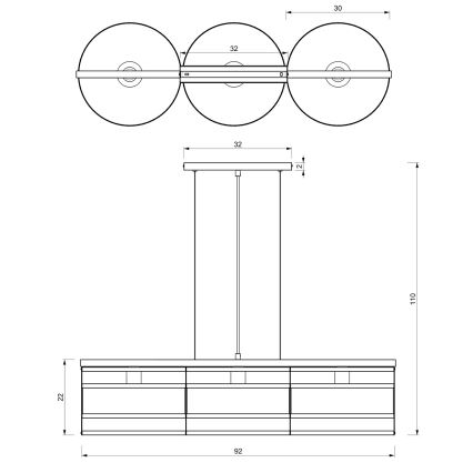 Pendel RIM 3xE27/60W/230V sort/gylden