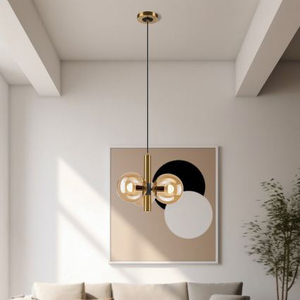 Pendel ROLLO 3xE14/5W/230V guldfarvet/røget beige