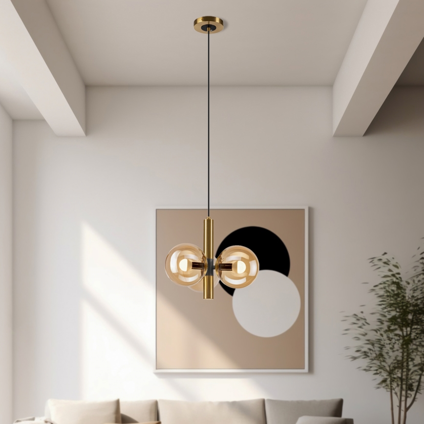 Pendel ROLLO 3xE14/5W/230V guldfarvet/røget beige