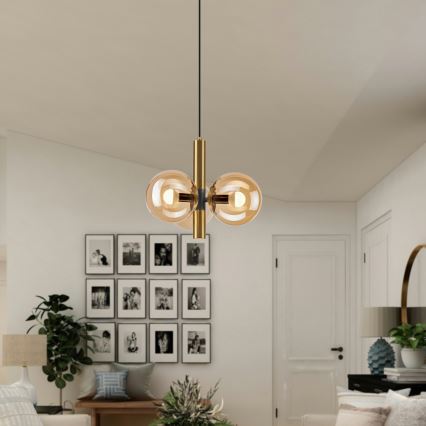 Pendel ROLLO 3xE14/5W/230V guldfarvet/røget beige