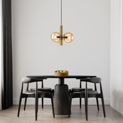 Pendel ROLLO 3xE14/5W/230V guldfarvet/røget beige
