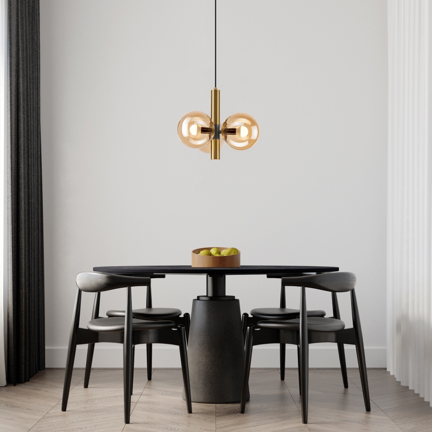 Pendel ROLLO 3xE14/5W/230V guldfarvet/røget beige