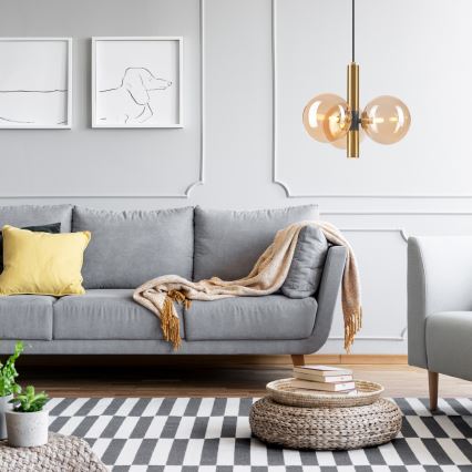 Pendel ROLLO 3xG9/5W/230V guldfarvet/røget beige