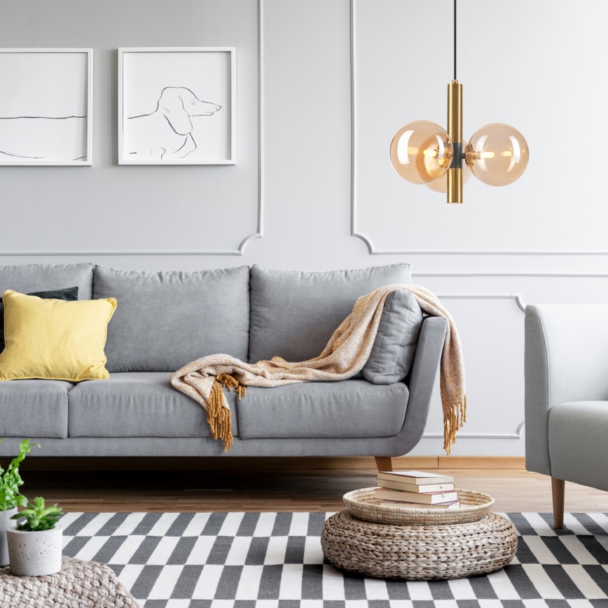 Pendel ROLLO 3xG9/5W/230V guldfarvet/røget beige