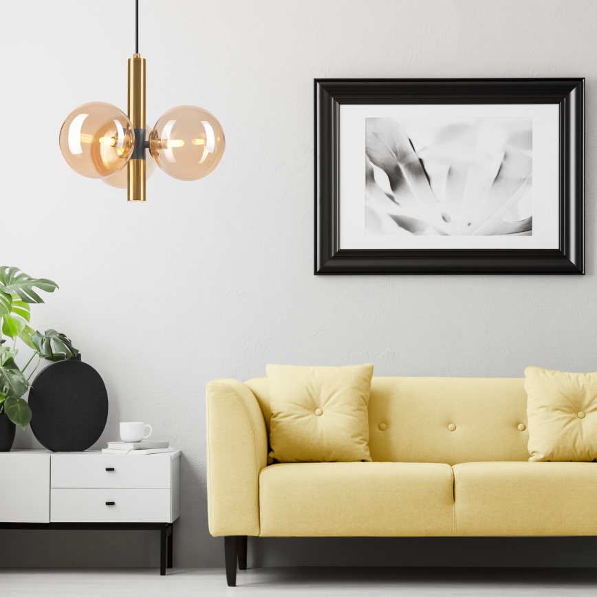 Pendel ROLLO 3xG9/5W/230V guldfarvet/røget beige