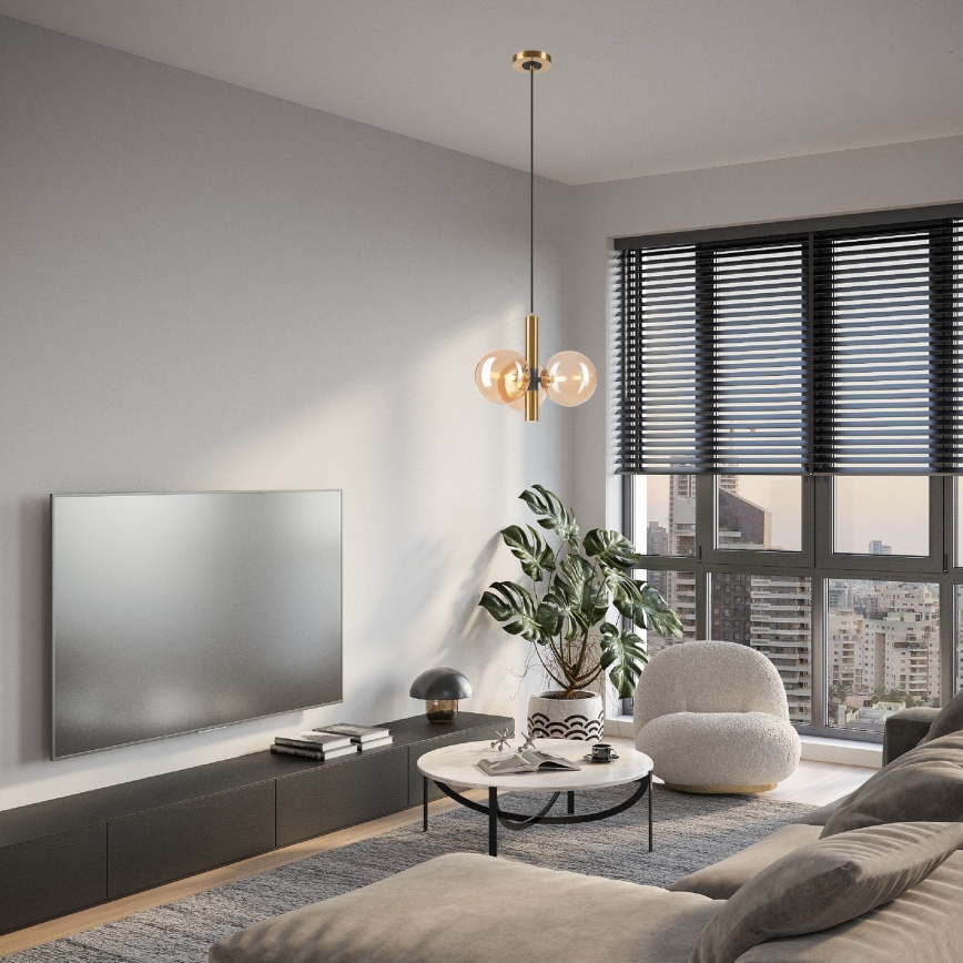 Pendel ROLLO 3xG9/5W/230V guldfarvet/røget beige