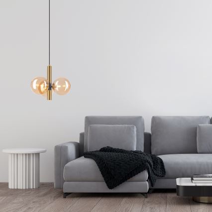Pendel ROLLO 3xG9/5W/230V guldfarvet/røget beige