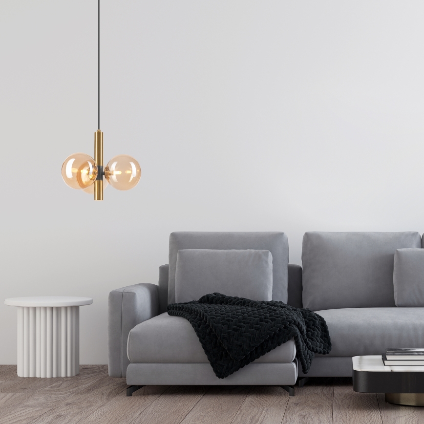 Pendel ROLLO 3xG9/5W/230V guldfarvet/røget beige