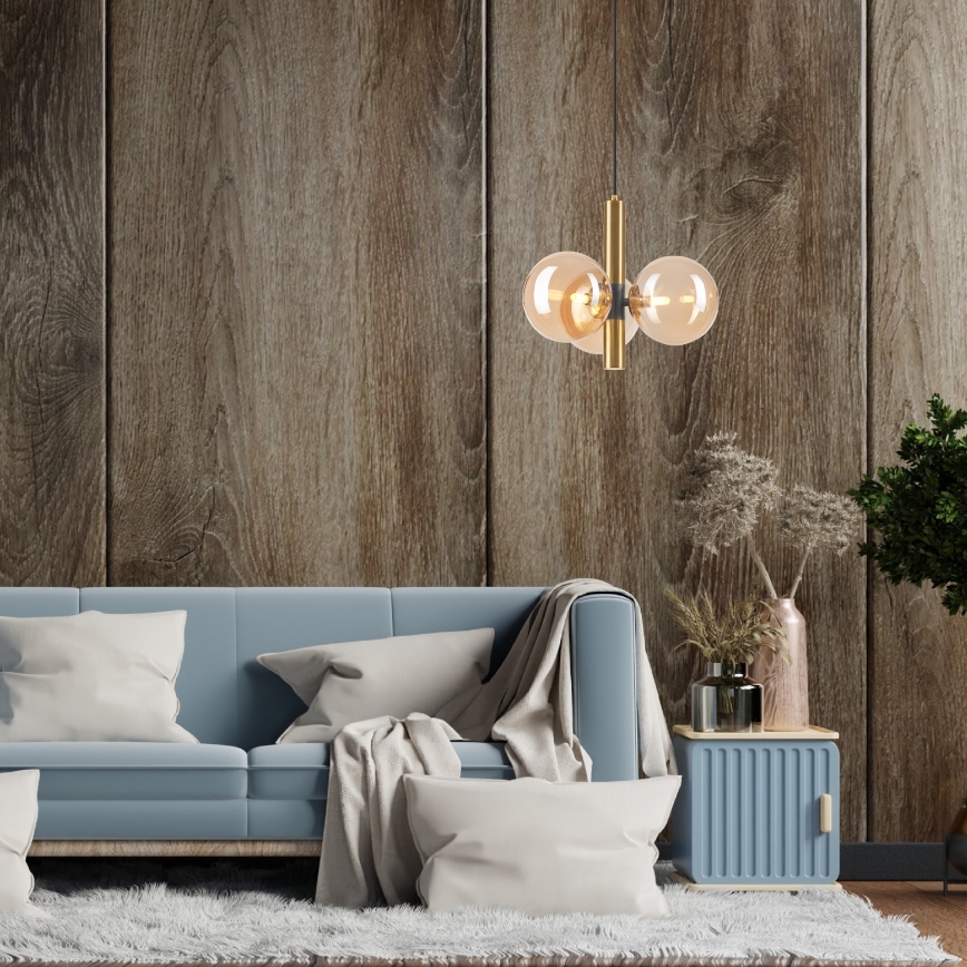 Pendel ROLLO 3xG9/5W/230V guldfarvet/røget beige