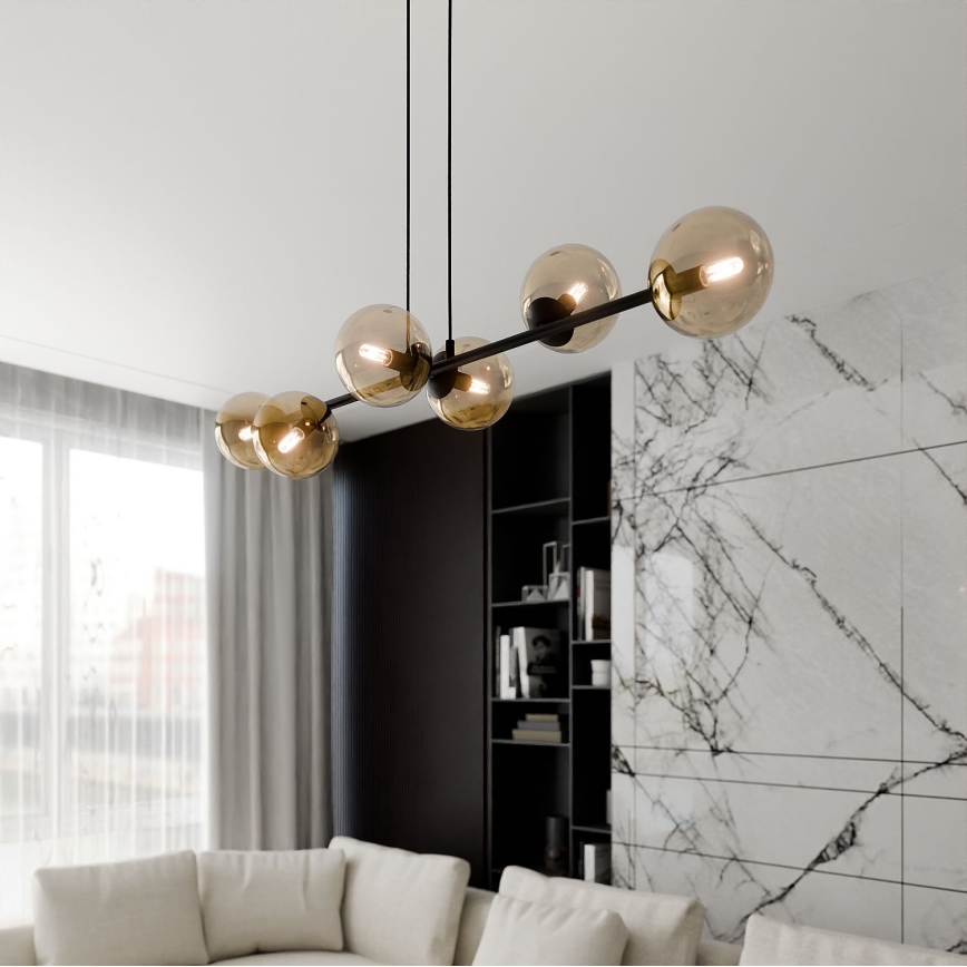 Pendel ROSSI 6xE14/10W/230V sort/beige