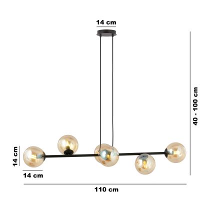 Pendel ROSSI 6xE14/10W/230V sort/beige