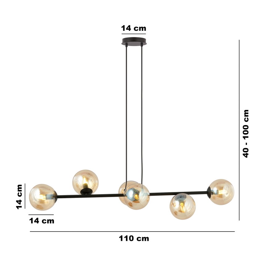 Pendel ROSSI 6xE14/10W/230V sort/beige