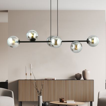 Pendel ROSSI 6xE14/10W/230V sort/grå