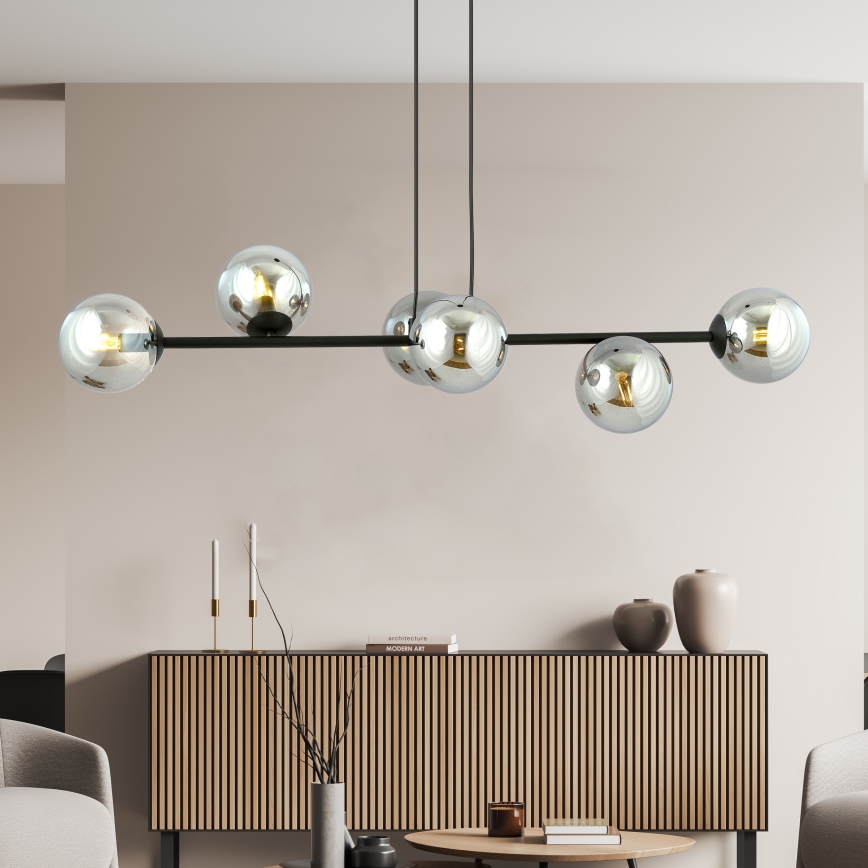 Pendel ROSSI 6xE14/10W/230V sort/grå