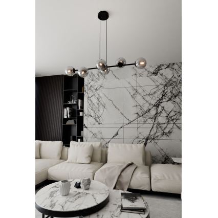 Pendel ROSSI 6xE14/10W/230V sort/grå