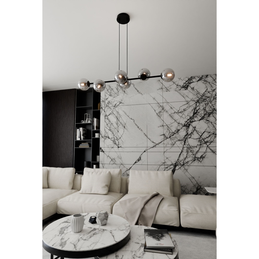 Pendel ROSSI 6xE14/10W/230V sort/grå