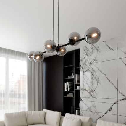 Pendel ROSSI 6xE14/10W/230V sort/grå