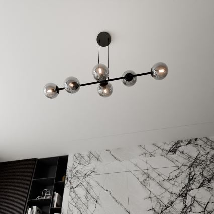 Pendel ROSSI 6xE14/10W/230V sort/grå