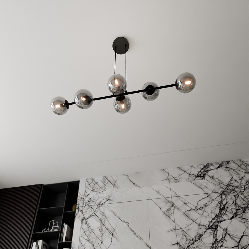 Pendel ROSSI 6xE14/10W/230V sort/grå