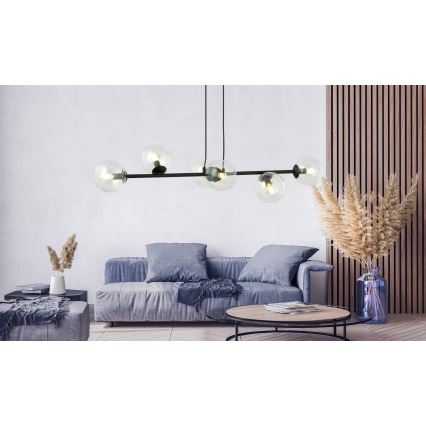 Pendel ROSSI 6xE14/10W/230V sort/transparent
