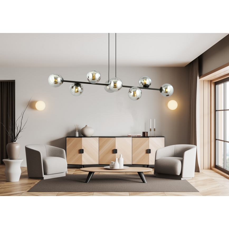 Pendel ROSSI 8xE14/10W/230V sort/grå