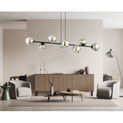 Pendel ROSSI 8xE14/10W/230V sort/grå