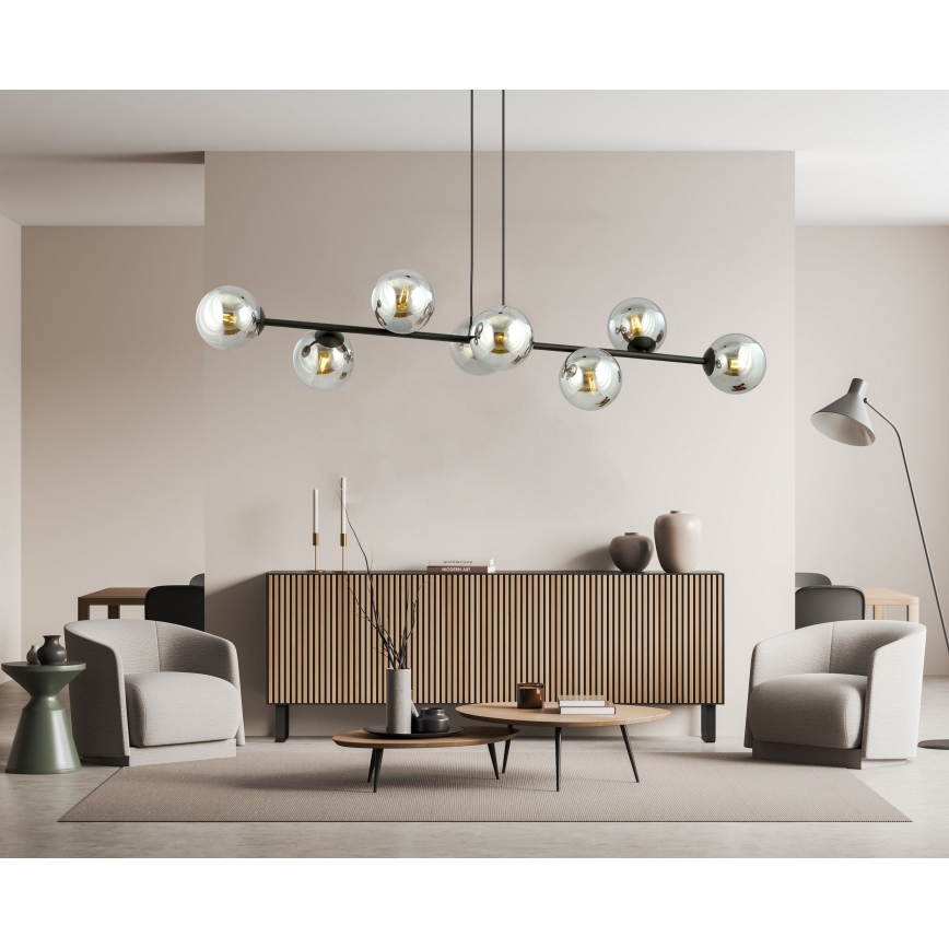 Pendel ROSSI 8xE14/10W/230V sort/grå