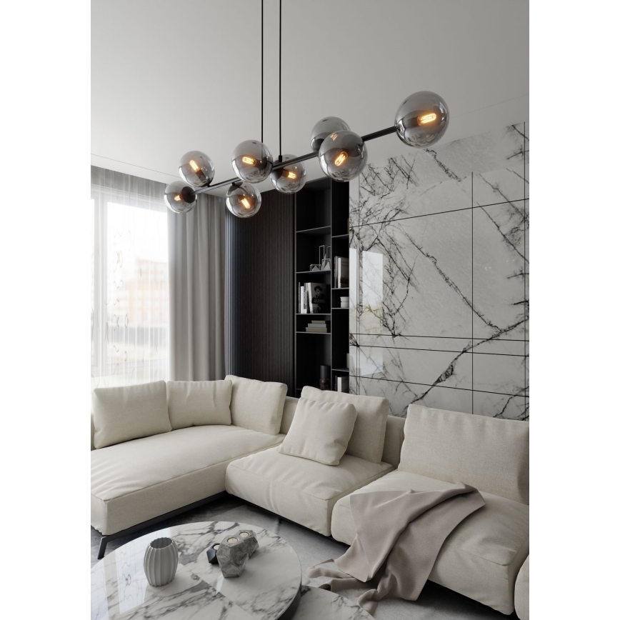 Pendel ROSSI 8xE14/10W/230V sort/grå