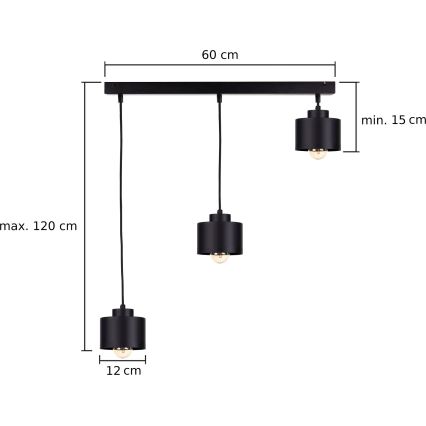 Pendel SIMPLY BLACK 3xE27/60W/230V