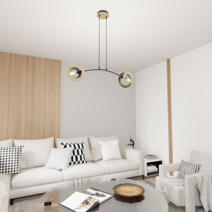 Pendel SKIVA 2xE27/15W/230V sort/beige