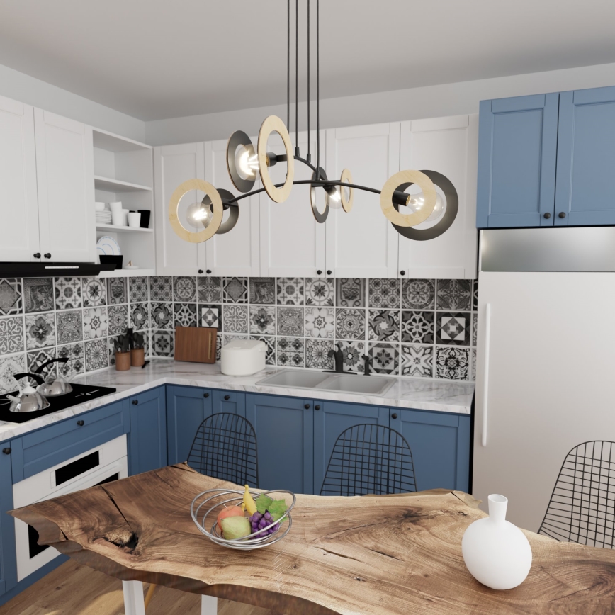Pendel SKIVA 4xE27/15W/230V sort/beige
