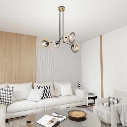 Pendel SKIVA 4xE27/15W/230V sort/beige