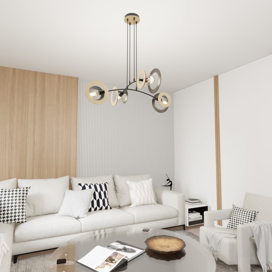 Pendel SKIVA 4xE27/15W/230V sort/beige