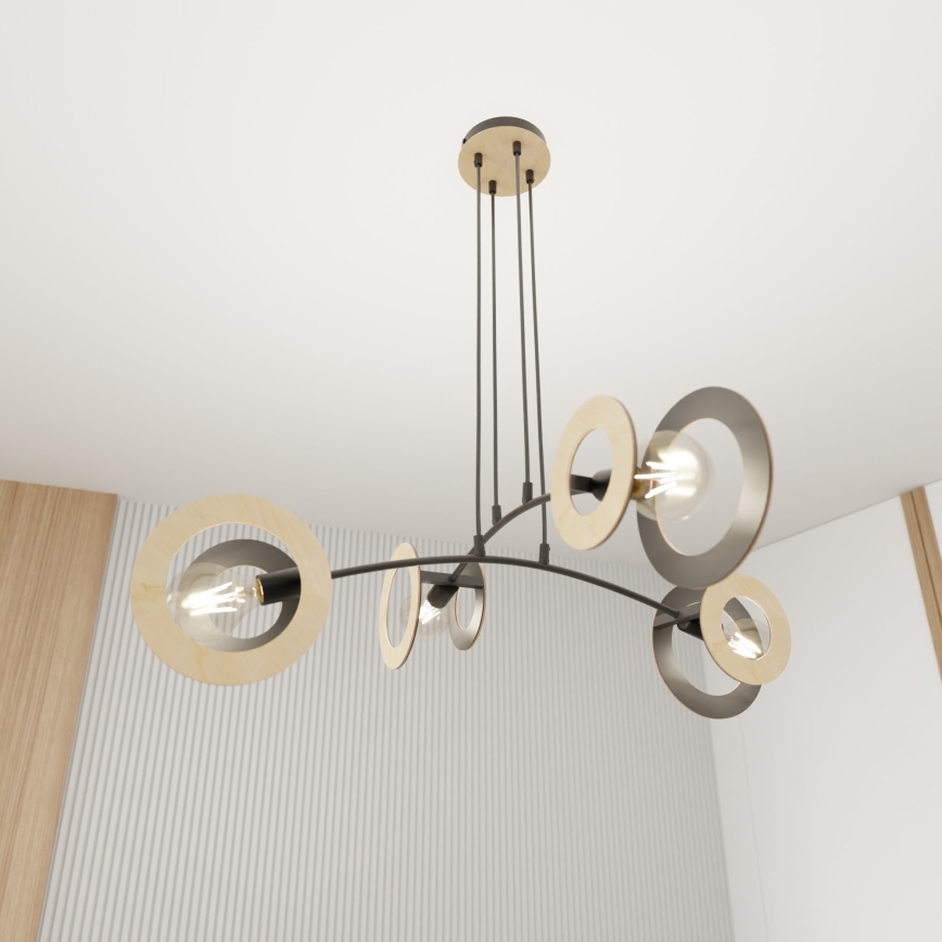 Pendel SKIVA 4xE27/15W/230V sort/beige