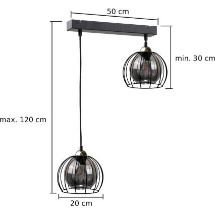 Pendel SOLO BLACK 2xE27/60W/230V sort/gylden