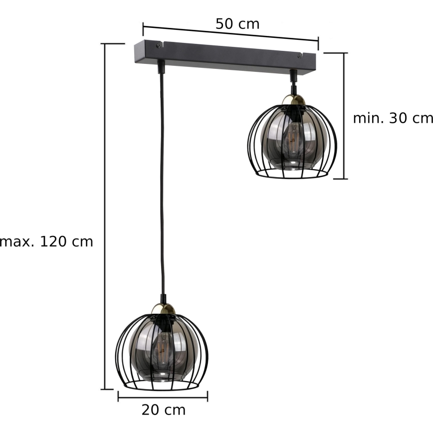 Pendel SOLO BLACK 2xE27/60W/230V sort/gylden