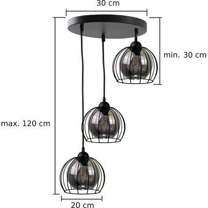Pendel SOLO BLACK 3xE27/60W/230V diameter 30 cm